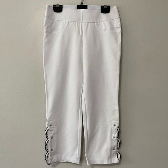 New Bellina White Pull On Ponte Stretch Capri Pants Size Small bin 4A - Picture 2 of 5